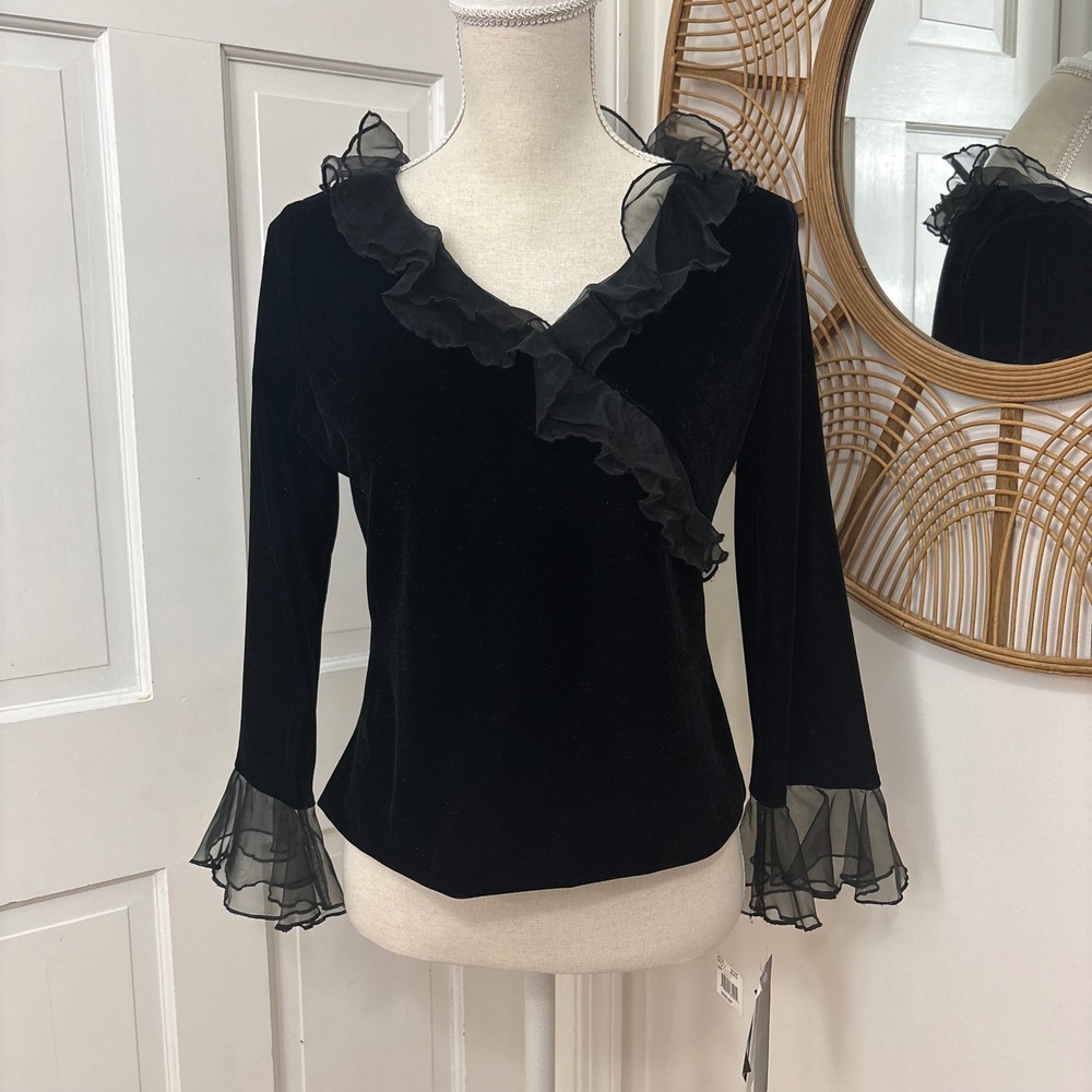 VTG R&K Evening Black Velvet Blouse 6P Dark Romance Victorian Party Gothic NEW